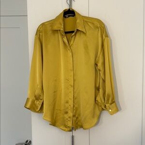 ZARA gold yellow satin button down oversized shirt